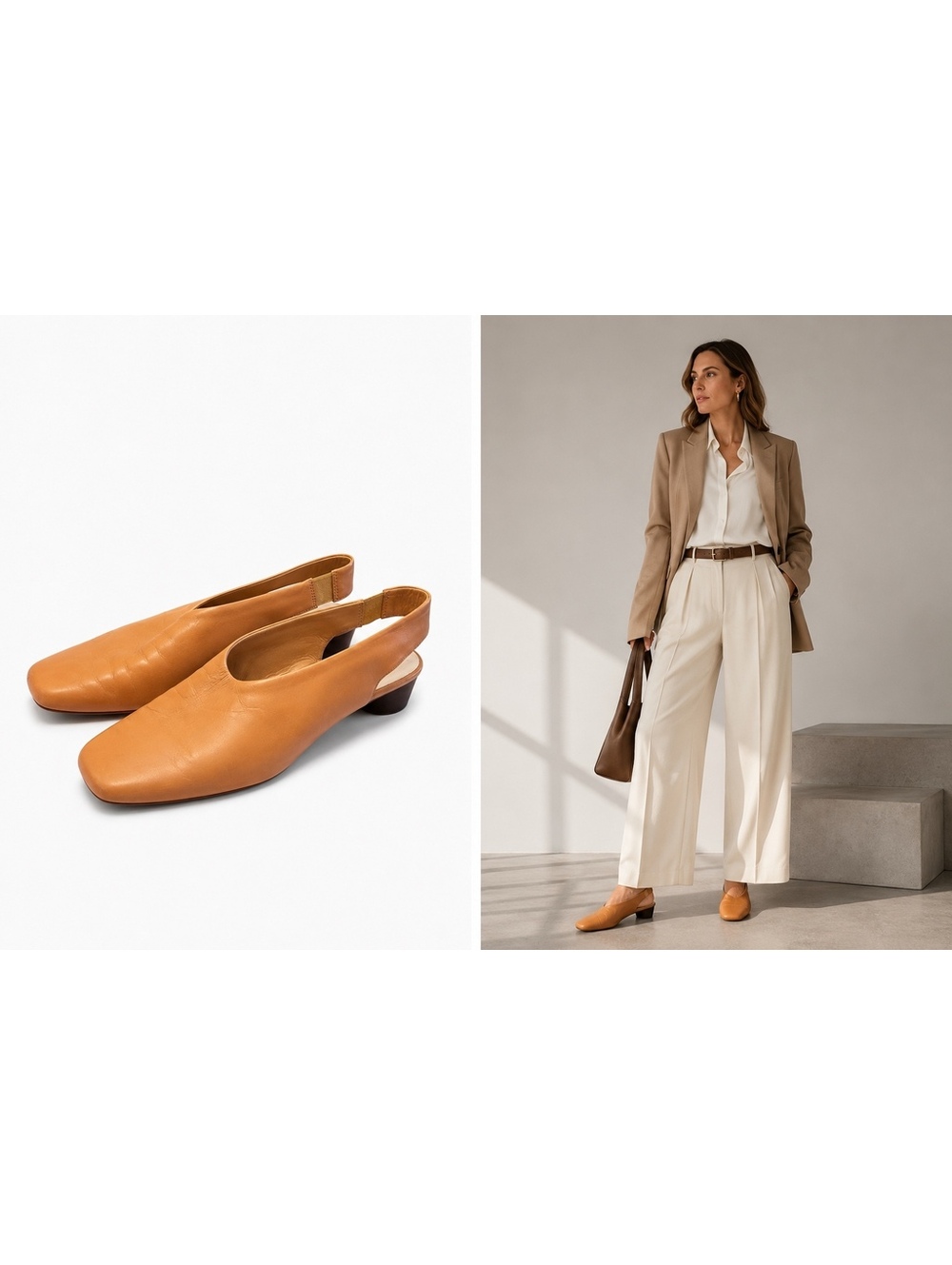 Everlane Made in Italy Leather Slingback Flats Camel Tan Size 11 Quiet Luxury